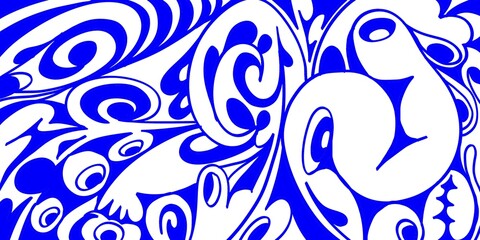 Wind blowing hand drawn doodle art with blue lines filling the paper. Creative abstract vector illustration suitable for wallpaper, drawing books, covers. Isolated on white background