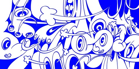 Wind blowing hand drawn doodle art with blue lines filling the paper. Creative abstract vector illustration suitable for wallpaper, drawing books, covers. Isolated on white background