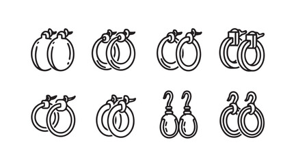 Collection of eight distinct hand drawn earring designs for fashionable accessories and jewelry concepts vector