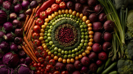 Top view of vibrant vegetables on a dark background, showcasing their natural beauty 
