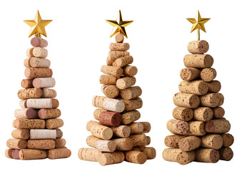 Christmas trees made of wine corks with golden stars for creative eco-friendly holiday decoration and DIY inspiration