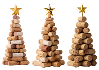 Christmas trees made of wine corks with golden stars for creative eco-friendly holiday decoration and DIY inspiration