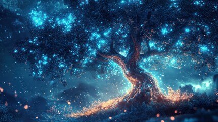 Obraz premium Glowing Tree Night Fantasy Landscape
