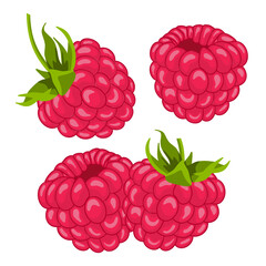 Fresh and plump raspberries exhibit bright red color and small green leaves, inviting a sense of freshness and natural sweetness in a simple layout.