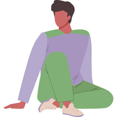 Man Sitting Casually Wearing Purple and Green Long Sleeve Shirt and Green Pants Detailed Vector...