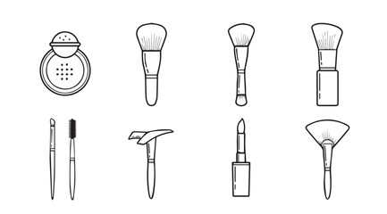 Collection of essential makeup brushes and applicators for beauty routines and cosmetics application vector