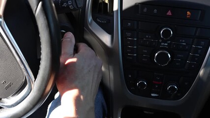 Madrid, Spain. A visual story of starting a car: remote unlock, door opens, clutch pressed, key turned, engine belt spins, and the car drives away.