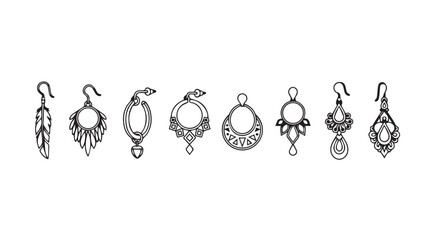Artistic sketch collection of elegant hand-drawn ethnic style earrings vector