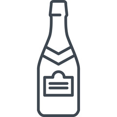 Outline Icon of Champagne Bottle with Label and Neck Detail Simple Vector Graphic on Transparent Background Celebrating Special Occasions or Festive Events