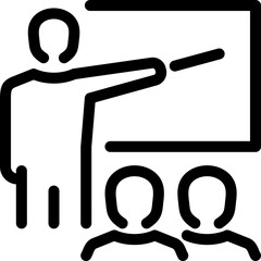 Outline Icon of Teacher Presenting Lesson to Students in a Classroom Setting Representing Education and Learning Concepts