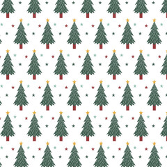 Vector art of seamless pattern of green christmas trees with stars