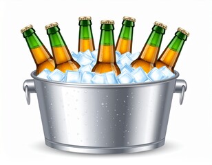 Beer bottles in ice cubes bucket