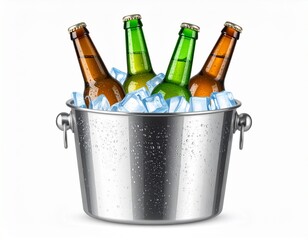 Beer bottles in ice cubes bucket