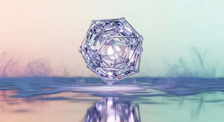 Abstract crystal polygon design floating over water surface