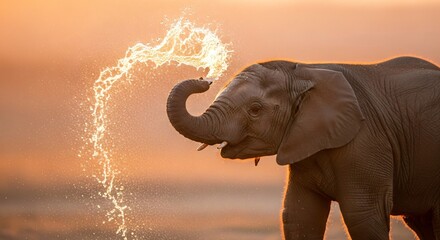 Elephant spraying water trunk wildlife animal nature africa