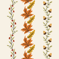 Autumn Leaves and Botanicals Vector Seamless vertical Borders Set