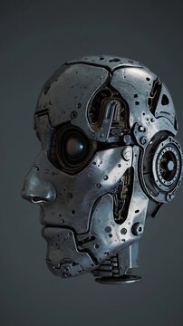 Cr&acirc;ne de robot m&eacute;tallique &agrave; l&rsquo;aspect humain