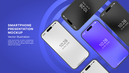 Realistic Smartphone Mockup – 3D Vector Mobile Phone Presentation Banner for UI UX and App Design. Vector.