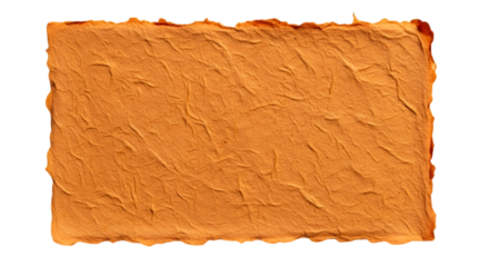 A rough orange handmade paper texture with visible fibers and natural imperfections isolated on a white background