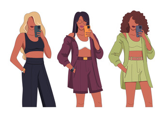 Fashion female models taking photo