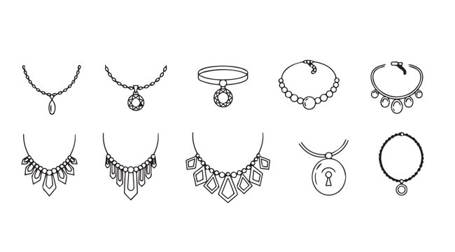 Collection of elegant necklaces and bracelets hand-drawn sketch style for fashion design vector