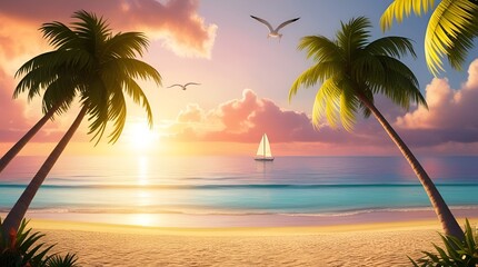 Fototapeta premium A Serene Sunrise Over Tranquil Waters — Peaceful Golden Sky Reflecting Nature’s Calm Beauty