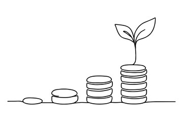 tree and coins,
Line Drawing of Financial Growth,
Coin Stacks and Plant Symbolizing Investment