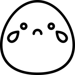 Cute cartoon egg with sad crying face outline drawing simple illustration isolated on transparent background black and white style