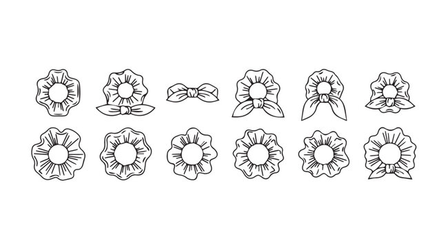 Hand drawn scrunchies and hair accessories collection for fashion and beauty designs vector