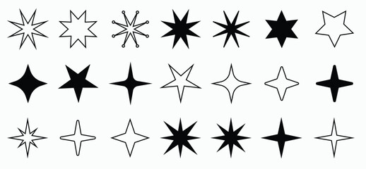Y2K trendy star shapes, signs and symbols, millennial abstract elements, collection of retro design shapes.