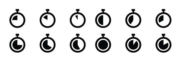 stopwatch icon in different style vector illustration. two colored and black stopwatch vector icons designed in filled, outline, line and stroke style can be used for web, mobile, ui