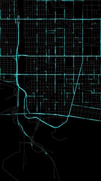 Urban Traffic Flow Map Simulation in Long Beach, California, GPS Smart city route Transportation Portrait