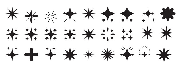  thirty black sparkle star twinkle icons set isolated