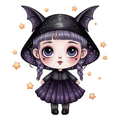 Cute bat-themed character with stars in a magical, whimsical setting