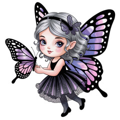 Cute fairy girl with butterfly wings dances  