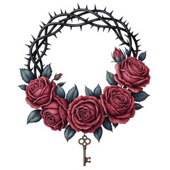 Beautiful rose wreath design featuring thorns, perfect for decorative projects and floral arrangements