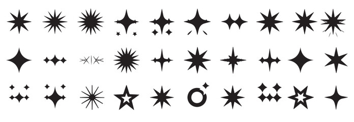 thirty black sparkle star twinkle icons set isolated