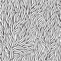 Seamless Pattern Of Stylized Green Grass Blades In Black And White Outline Art With A Transparent Background And A Dense Abstract Botanical Feel
