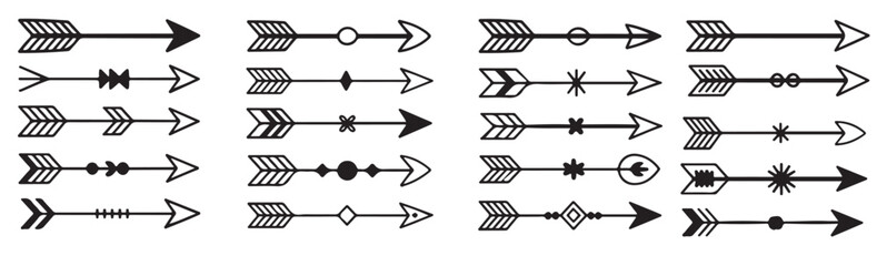 twenty hand drawn black and white boho style arrows various