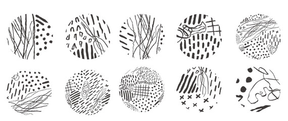 vector hand drawn set with round isolated abstract black