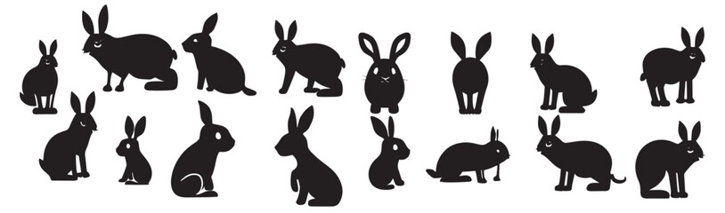 vector set of cute rabbits silhouette in different poses