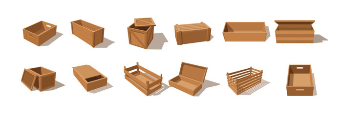 wooden boxes vector parcels for goods packaging