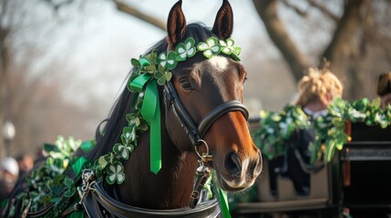 Decorated Horse Wearing Shamrocks For St Patricks Day Parade
