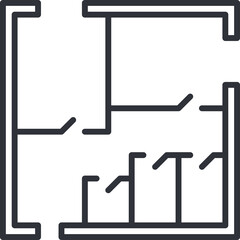 Modern Architectural Floor Plan Icon in Outline Style on Transparent Background Representing Property Layout and Design Concepts