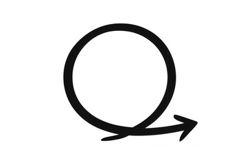 Hand drawing black arrow circling and pointing right, doodle style element communicating direction and emphasis