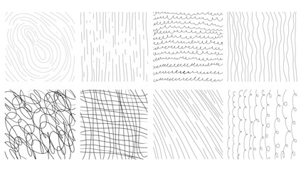 Doodle naive freehand shapes.Hand drawn line texture set. Vector scribble spiral wave strokes swirls crosshatch