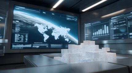 Virtual 3D environment showcasing luminous blockchain clusters, glowing cryptocurrency tokens, and interactive digital charts, representing secure decentralized ledger systems, futuristic finance,