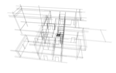 House building sketch architectural 3d illustration