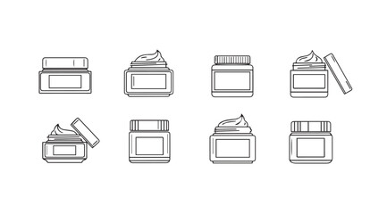 Set of skincare cream jar icons minimalist line art for beauty and cosmetics branding vector