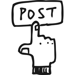 Hand Cursor Pointer Finger Pressing the Post Button on Transparent Background Simple Doodle Art Style